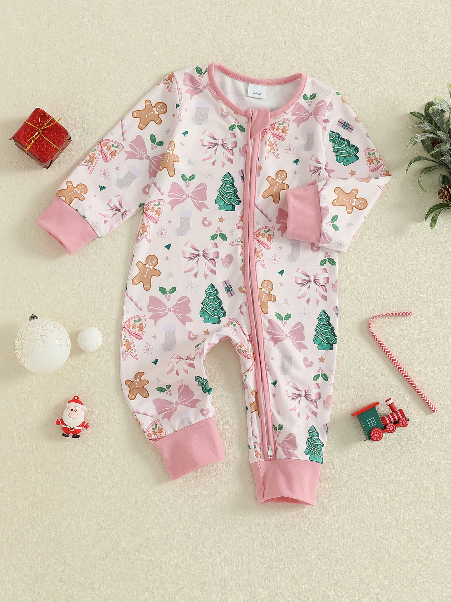 Baby Christmas Romper - Xmas Print Zipper Jumpsuit