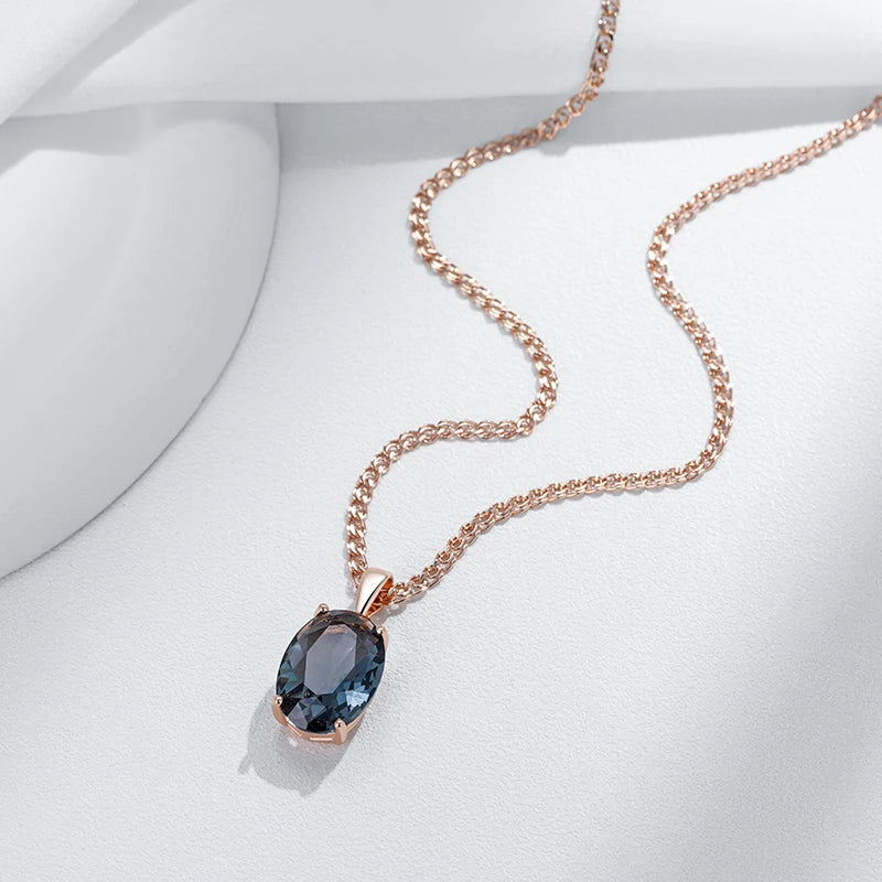 Women's Oval Grey Crystal Pendant Necklace 585 Rose Gold Colour With Natural Zircon