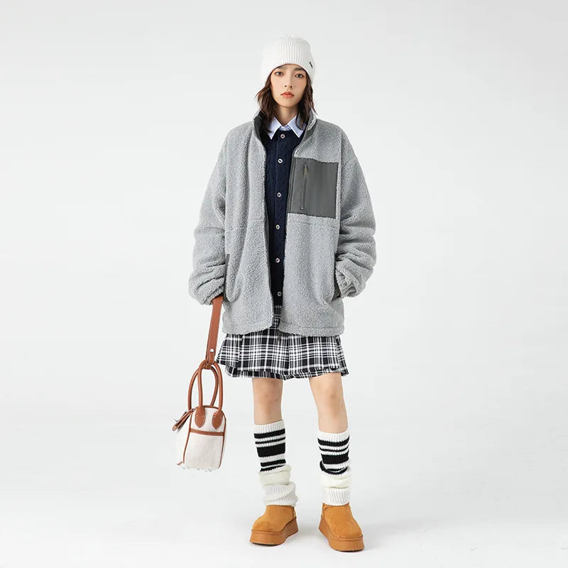 Unisex wool stand-up collar Double-sided two wear Thermal Jacket