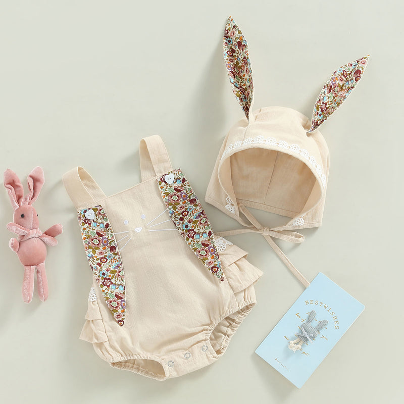 Easter Days Baby Girls Boys Romper 2pcs Cartoon Rabbit Floral Printed Sleeveless Bunny Ear Jumpsuit