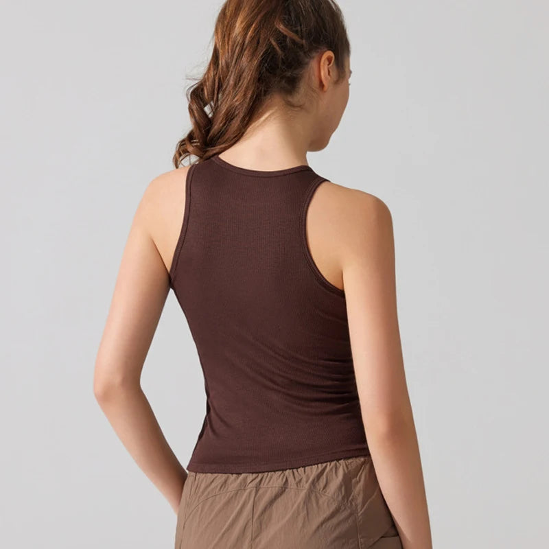 Women's Sleeveless Yoga Top with Built-in Chest Pads - Quick Dry Athletic Vest