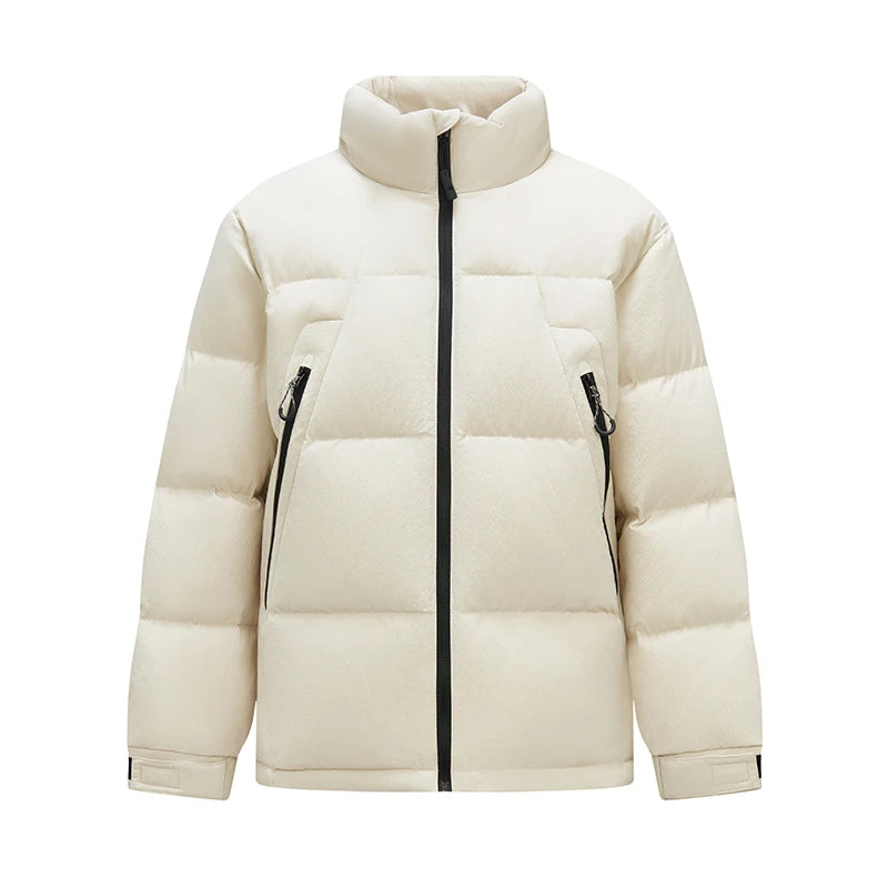 Down Jacket Men Textured Loose Fit Stand Collar Puffer Coat Winter Versatile Outerwear