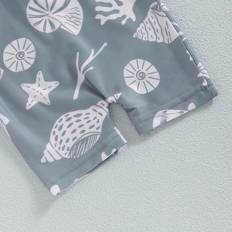 0-3Y Infant Baby Boys Summer Swimwear Cute Sea Element Prints Zipper Short Sleeve Swimsuit Beachwear