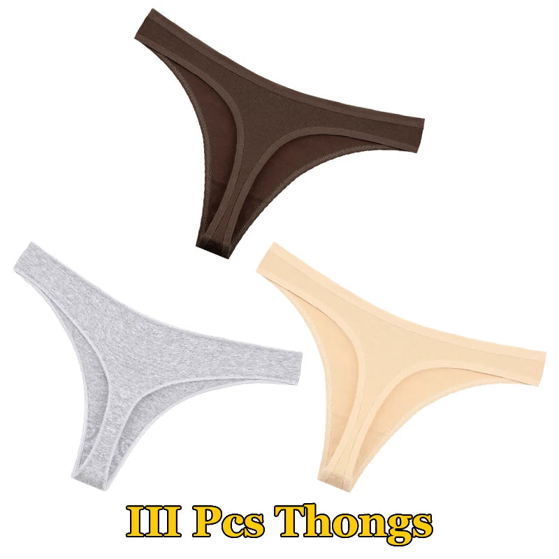 3Pcs Cotton Thongs Pantie Low Waist Comfortable Underwear Breathable G-string Soft Lingerie