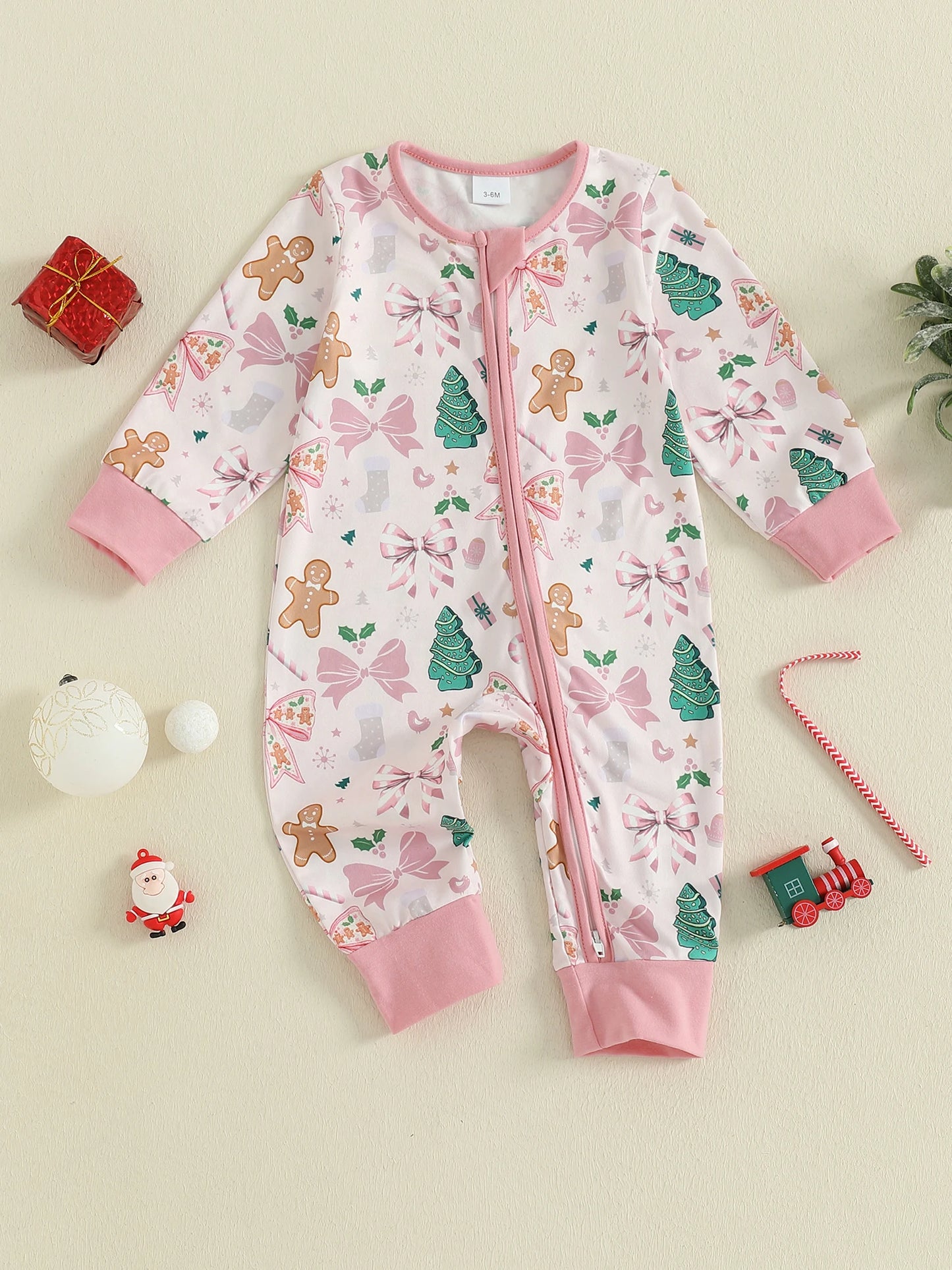 Baby Christmas Romper - Xmas Print Zipper Jumpsuit