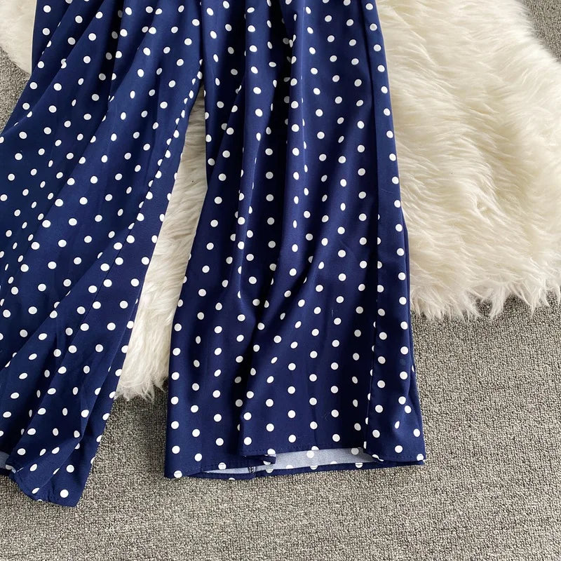 Women's V-Neck Floral Print Jumpsuit - Dolman Sleeves Wide Leg Trousers