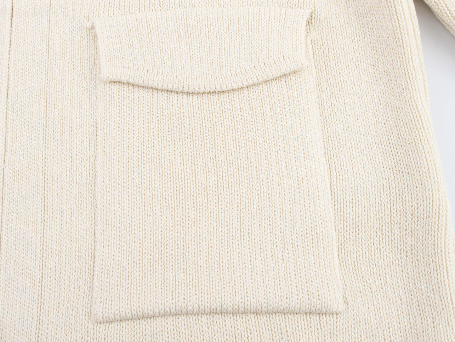 Spring Women's Pocket Decoration Round Neck Long Sleeve Casual Knitted Coat Jacket