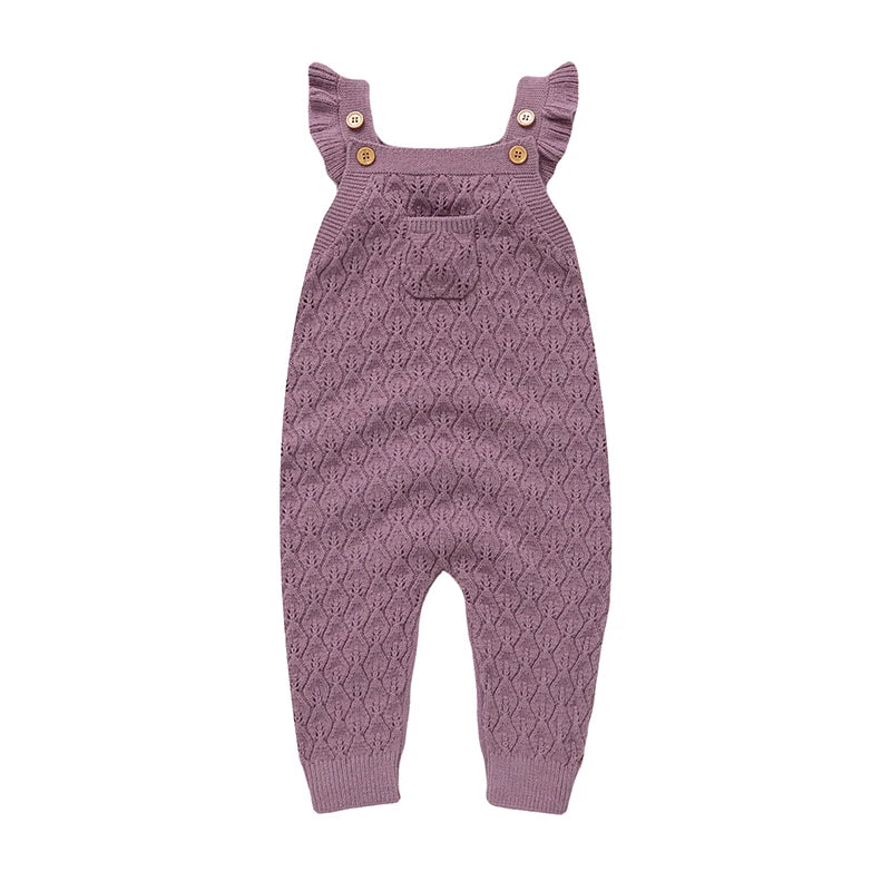 Baby Autumn Romper - Solid Ruffles Fly Sleeve Knit Jumpsuit Overalls Sweater