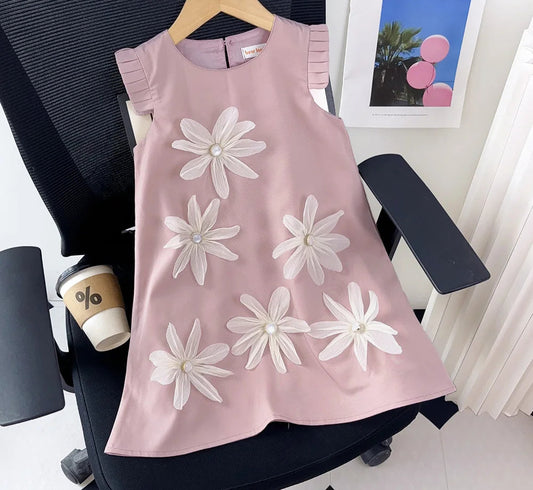 Girl's 2-7 Year Old Children's  Summer  3D Flower Tank Top Dress