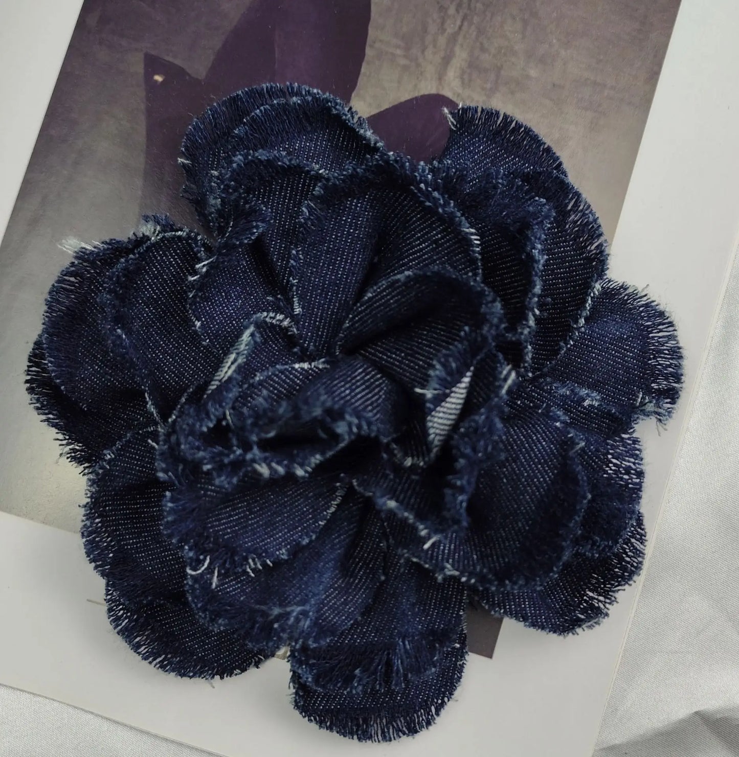 Handmade Denim Rose Flower Brooch - 15cm Fashion Corsage Lapel Pin