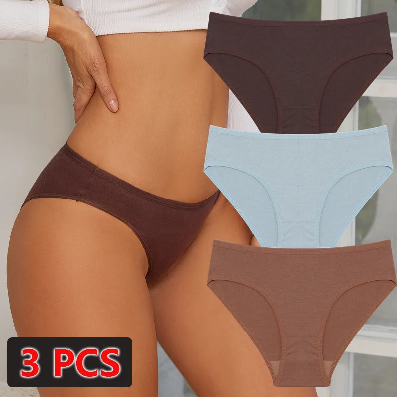 3-Pack Cotton Low-Waist Briefs for Women - Comfortable Breathable Underwear