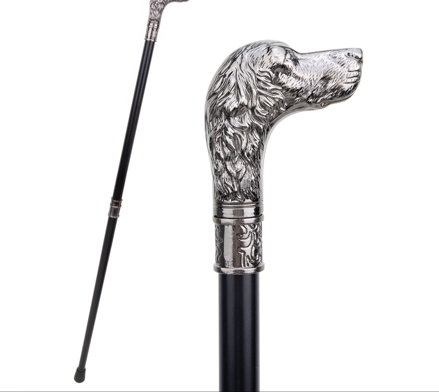 Elegant Dog Head Walking Cane - Decorative Silver Walking Stick 93cm