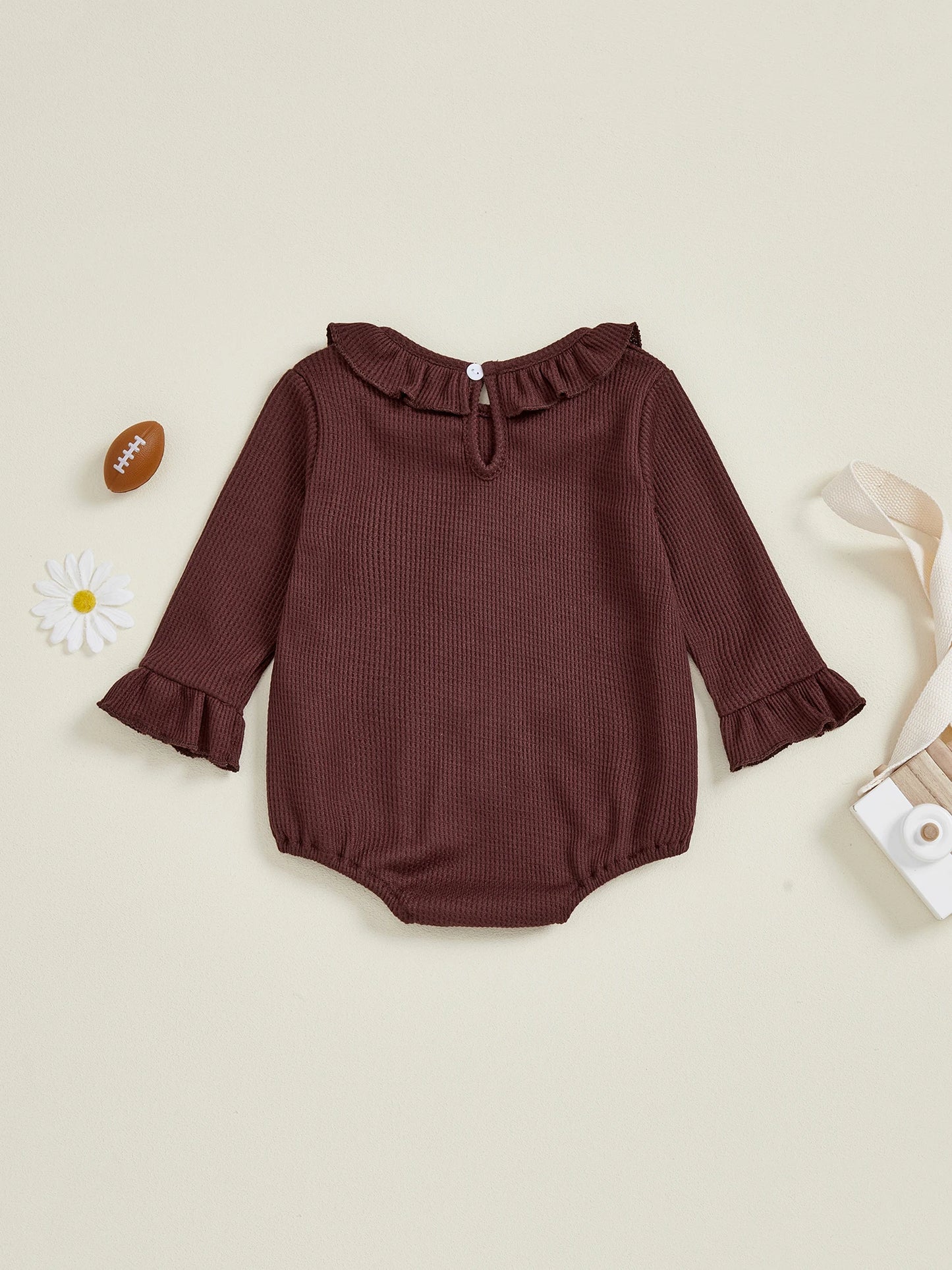 Baby Autumn Winter Romper - Football Embroidery Long Sleeve Ruffled Jumpsuit (0-18M)