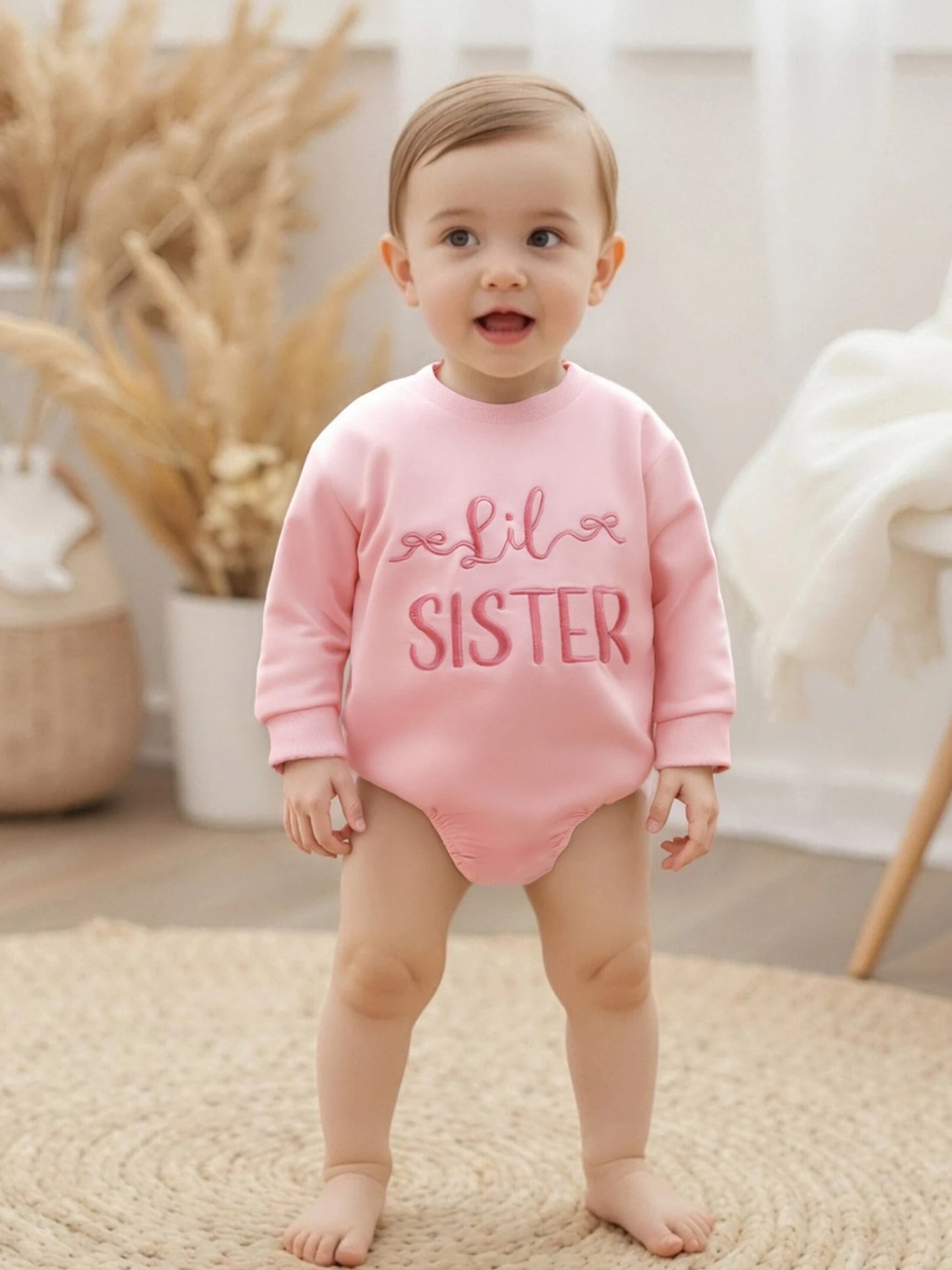 Baby Fall Romper - Letter Embroidery Long Sleeve Round Neck Jumpsuit
