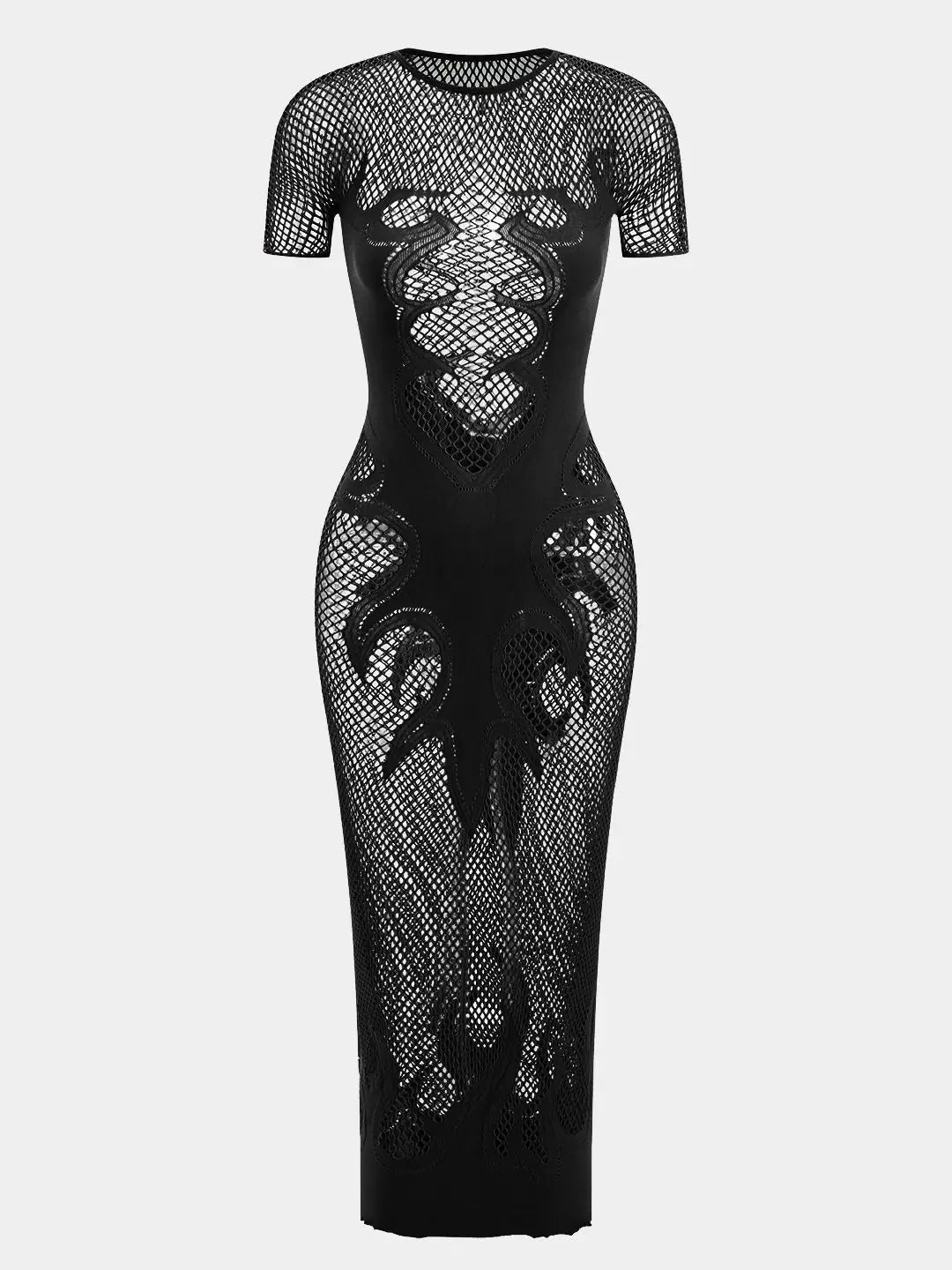 Knit Cut-Out Sheer Dress - Short Sleeve Column Party Dress and Cover Up