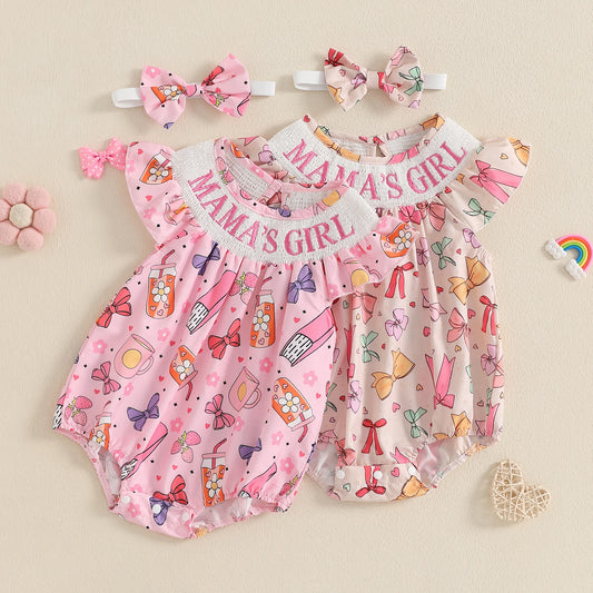 Baby Girls Summer Romper Set - Ruffles Fly Sleeve Letter Embroidery Jumpsuit