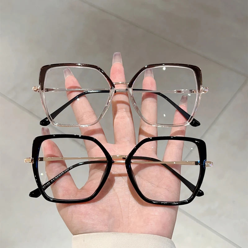 Fashion Oversized Black Frame Glasses - Blue Light Blocking Retro Metal Eyewear