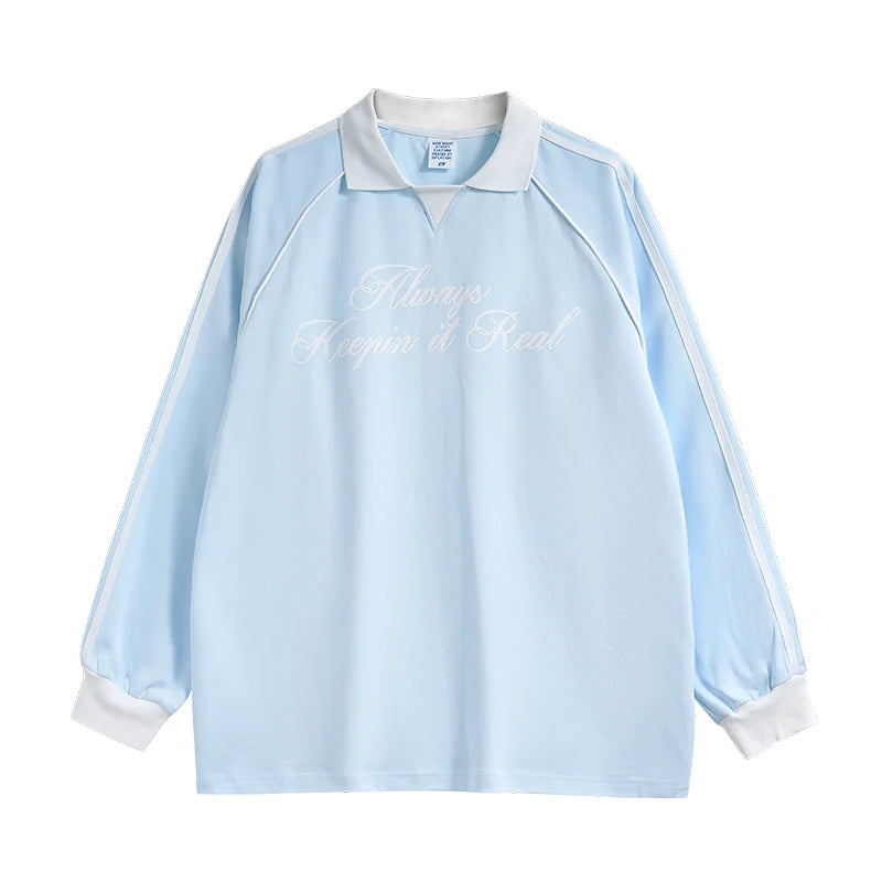 Unisex Streetwear POLO Trendy Oversized Colourblock Long-sleeved T-Shirt