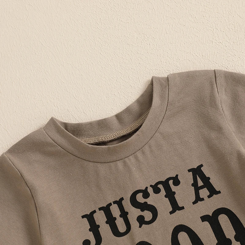0-4Y Infant Kids Boys Casual Clothes Set Letter Print Short Sleeve Pullover T-shirts Solid Elastic Shorts
