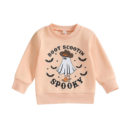 Baby Girl Halloween Sweatshirt - Long Sleeve Ghost Print Pullover (0-4Y)