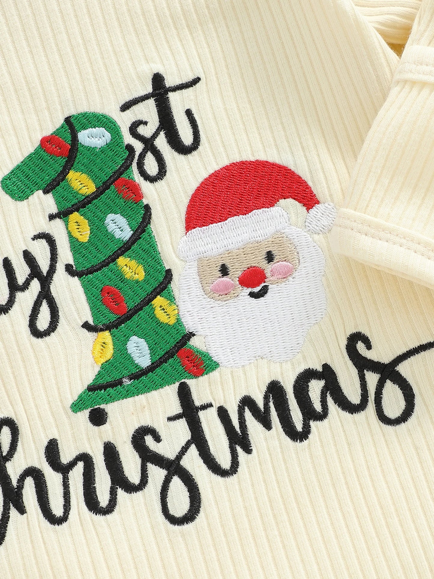 Newborn Baby Christmas Romper with Headband - Long Sleeve Xmas Tree Embroidery Jumpsuit