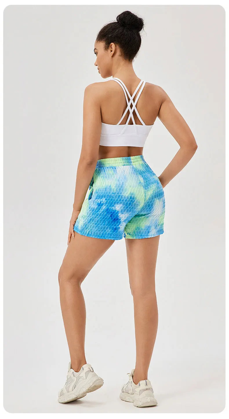 Women's Fitness Yoga Shorts Super Stretch Tie-Dye Outdoor Running Shorts Breathable Quick Dry Sportswear Workout Shorts