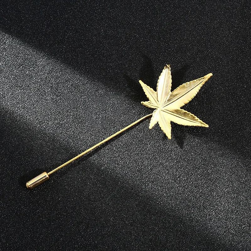 Vintage Metal Leaf Flower Brooch - Gold Tone Lapel Pin for Women & Men