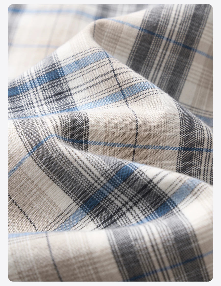 Men's Premium Cotton Linen Plaid Shirt - 180gsm Oversize Casual