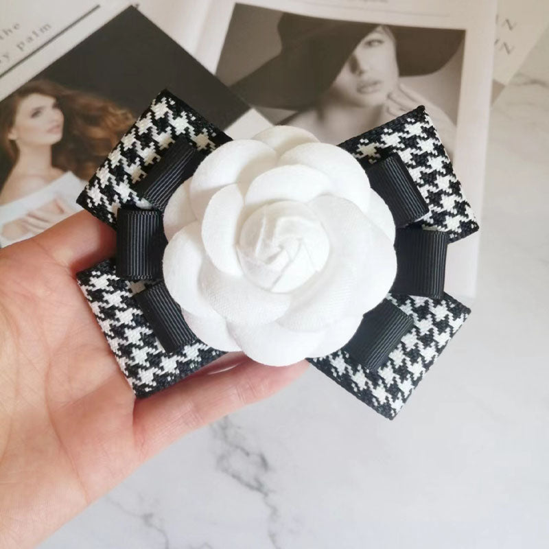 Fabric Camellia Flower Brooch - Ribbon Bow Tie Wedding Party Accessory