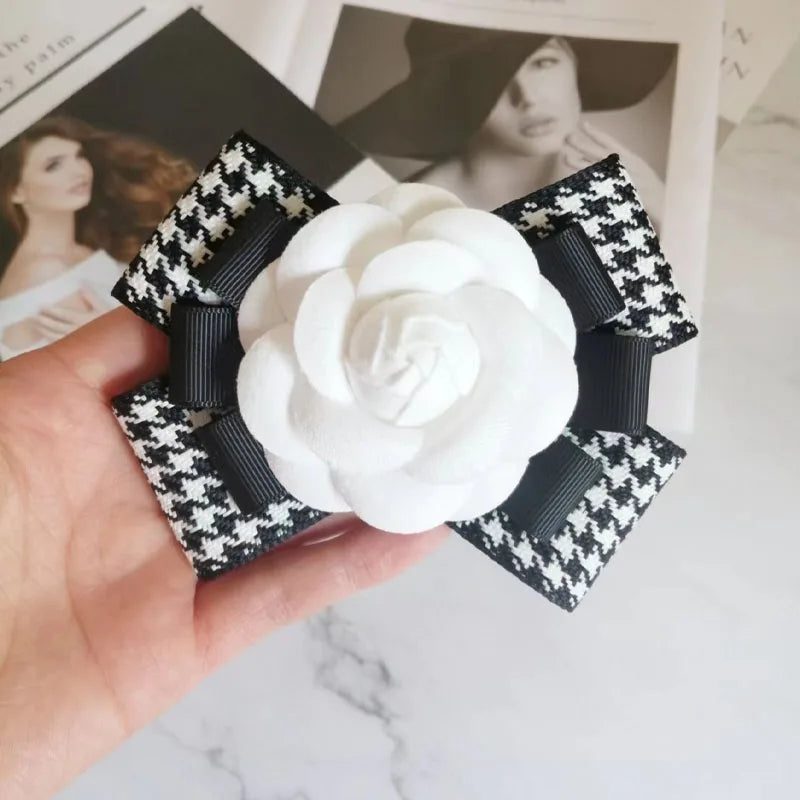 Fabric Camellia Flower Brooch - Ribbon Bow Tie Wedding Party Accessory