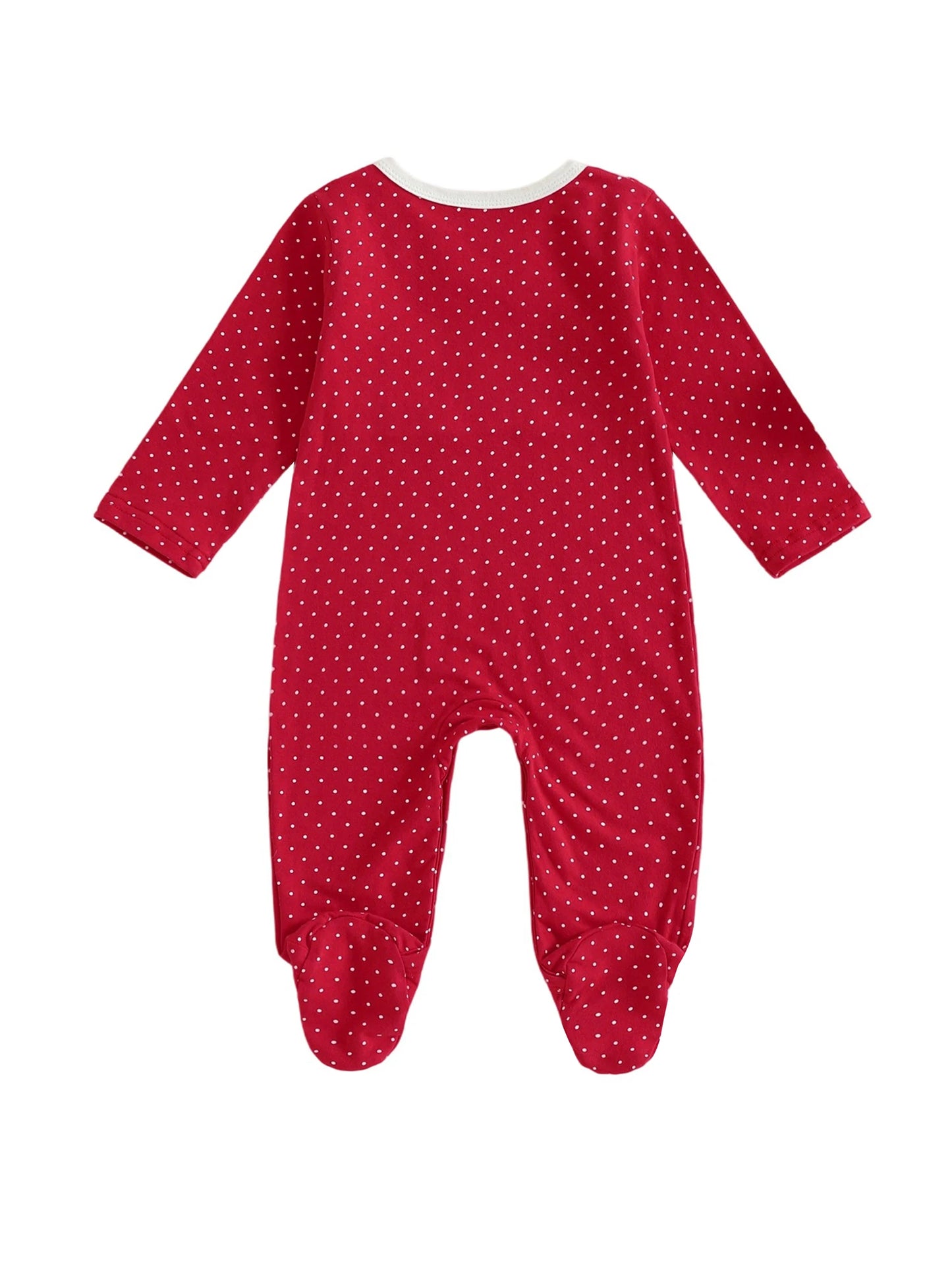 Newborn Baby Girls Christmas Footed Romper - Tree Embroidery Dot Print (0-12M)