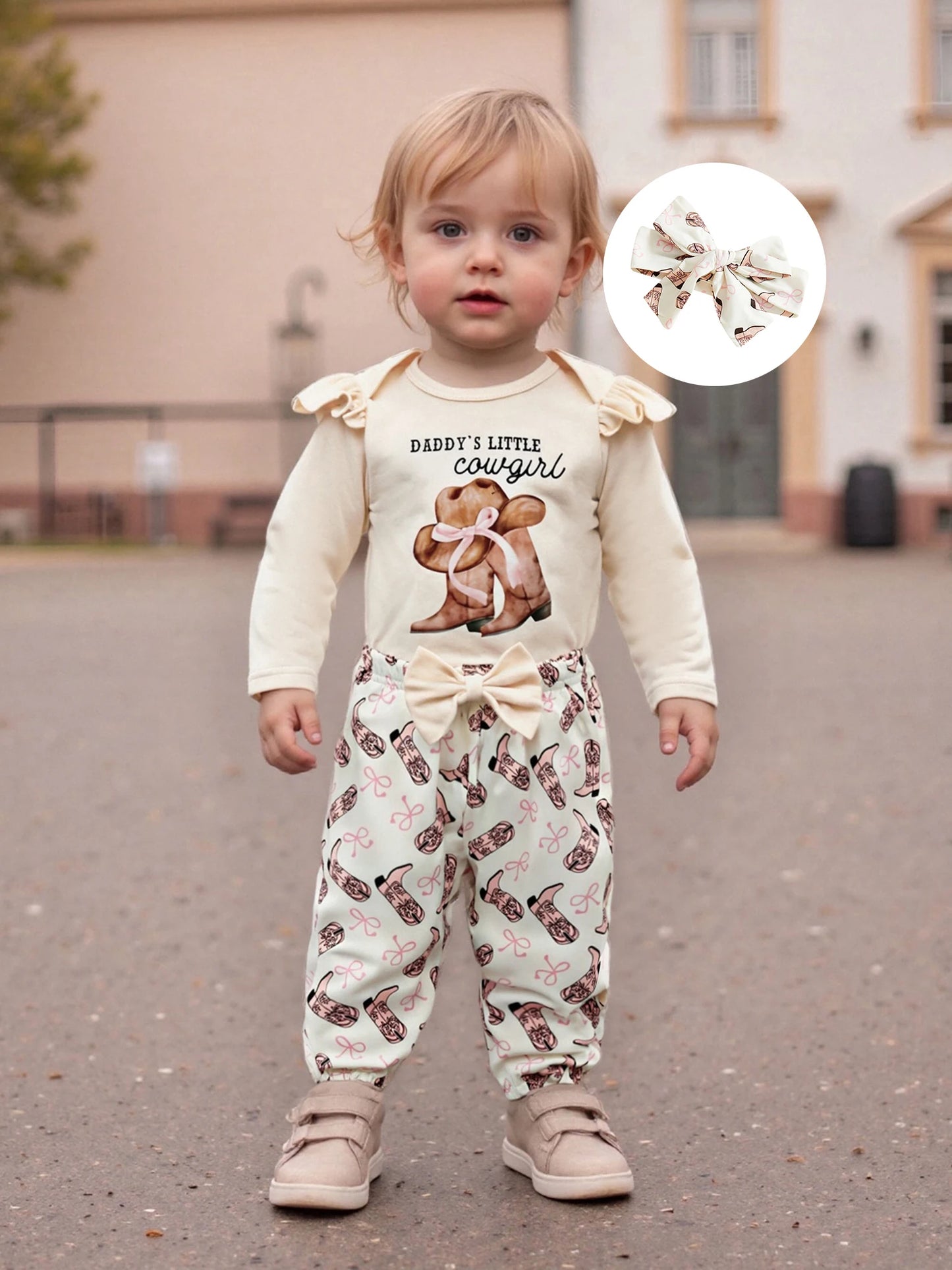 Baby Girls Western Outfit Set - 3-Piece Jumpsuit, Headband & Pants