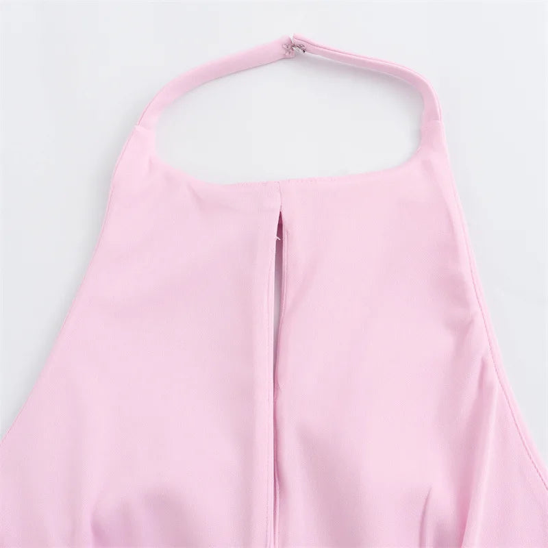 Women's Bows Halter Neck Solid Tank Top Low Waist Mini Skirt Two Piece Set