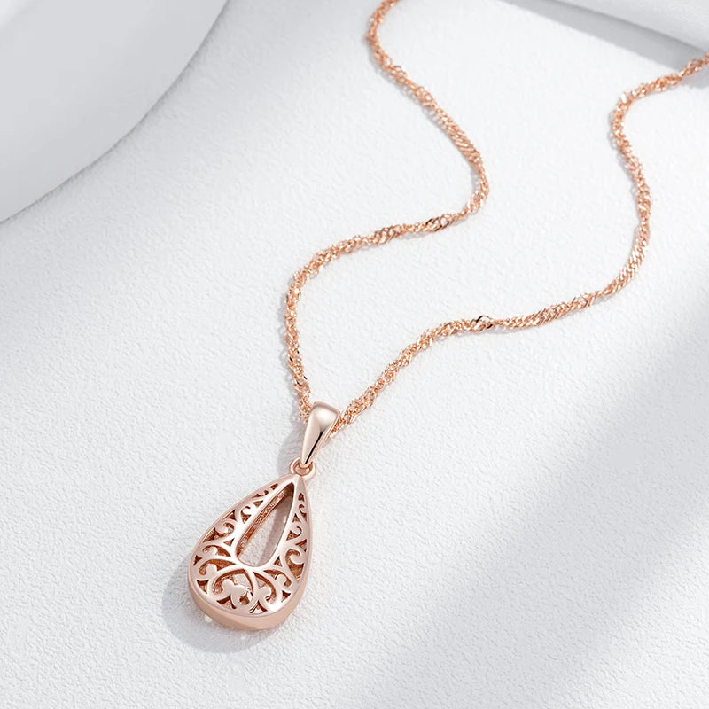 Glossy Rose Gold Pendant Necklace - Elegant Flower Design Fine Jewelry