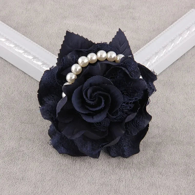 Fabric Lace Rose Flower Brooch - Pearl Corsage Pin for Women