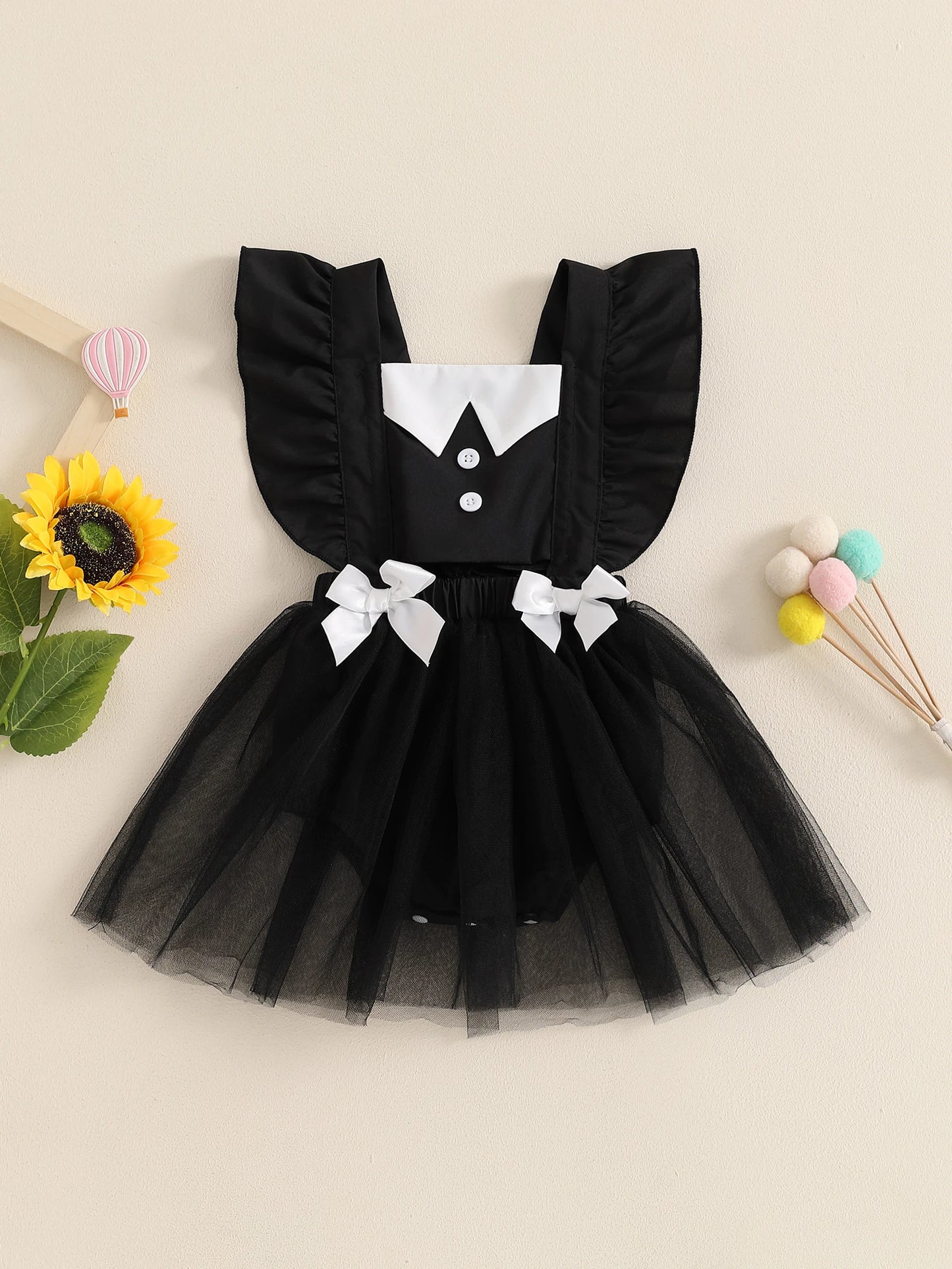 Baby Girls' Halloween Romper Dress - Flutter Sleeves Square Neck Tulle Patchwork Jumpsuit