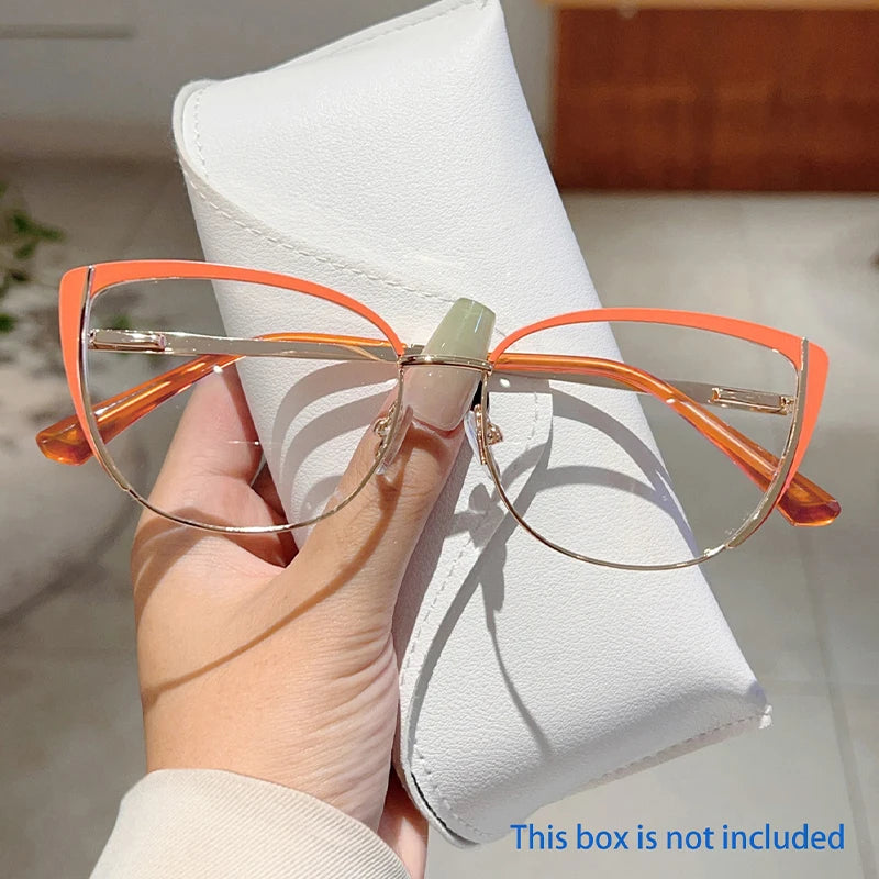 Trendy Retro Cat Eye Glasses - Women's Korean Style Semi-Rimless Pink Eyewear