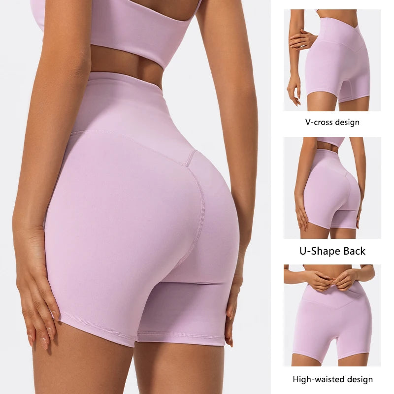 Cross Waist Gym Shorts - High Waist Breathable Cycling Yoga Shorts