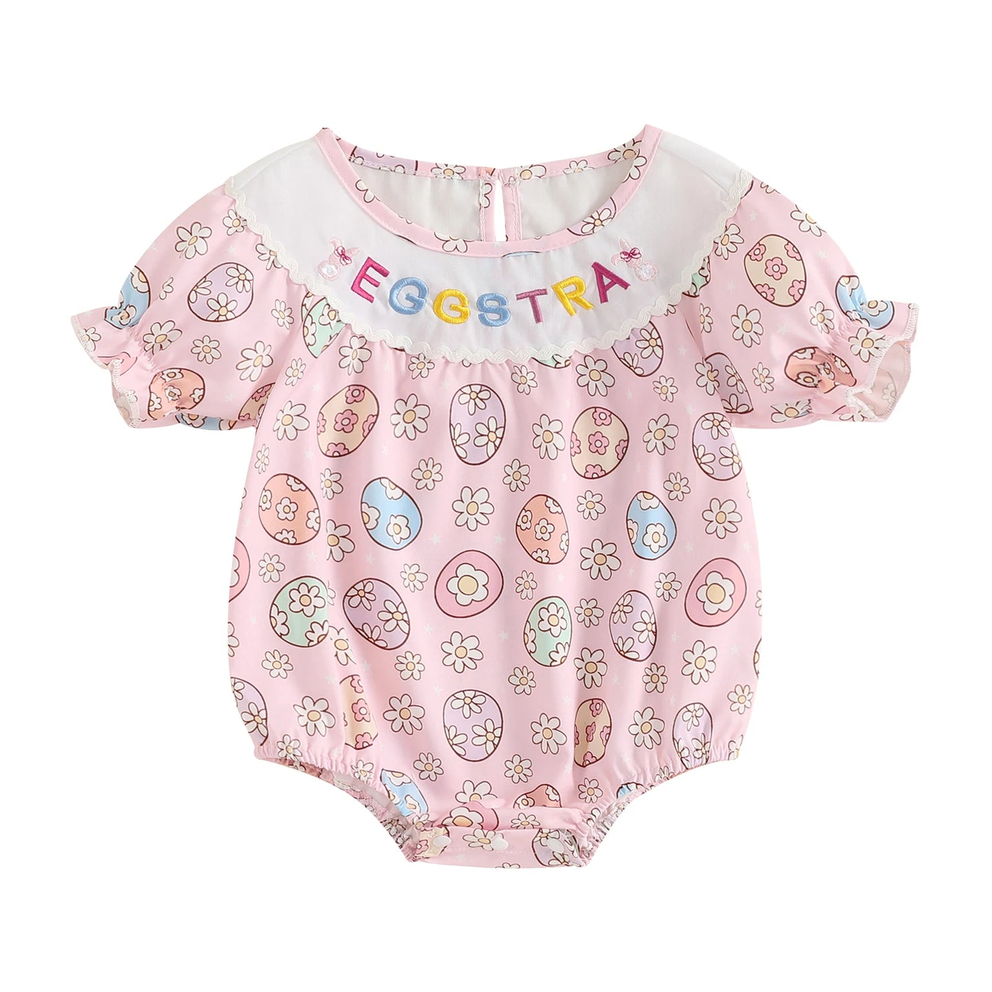 Lovely Baby Easter Romper - Short Sleeve Rabbit Print Bodysuit (0-18M)
