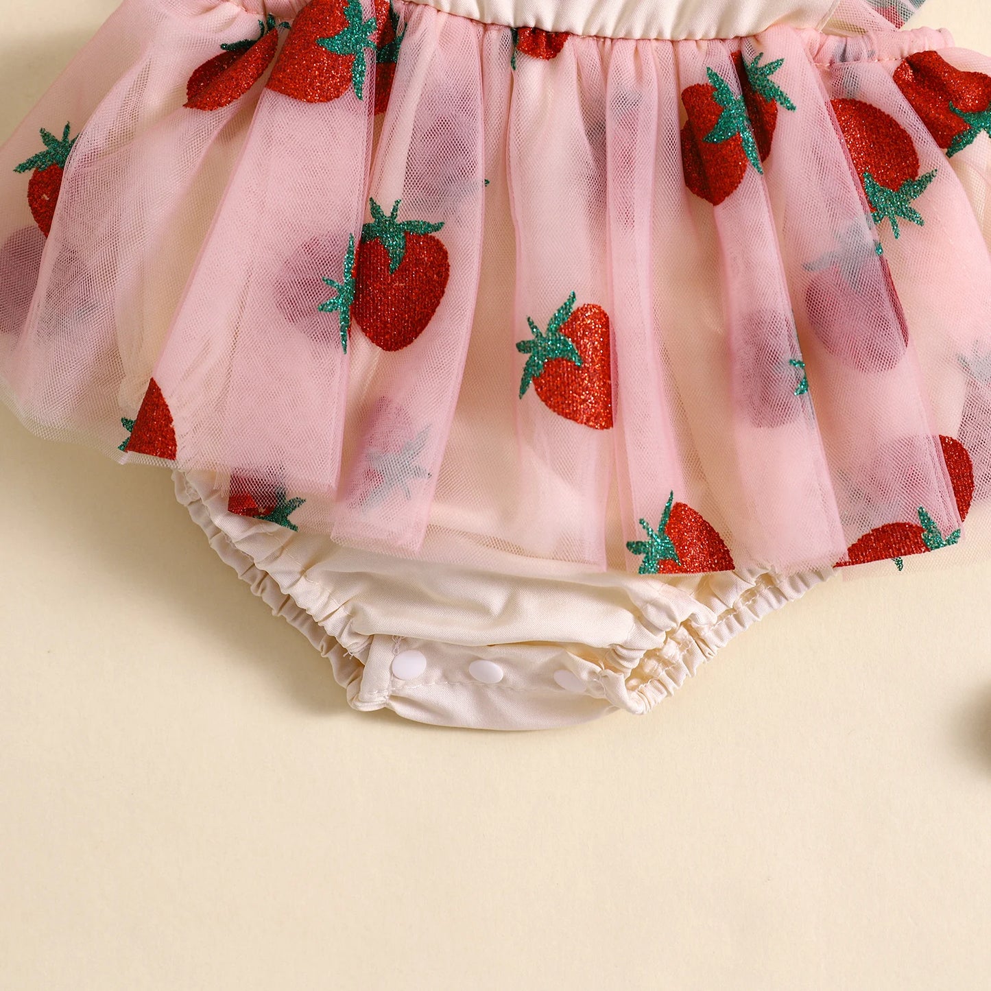 0-18M Princess Baby Girls Summer Romper Dress Strawberry Embroidery Fly Sleeve Mesh Tulle Jumpsuit with Bow Headband