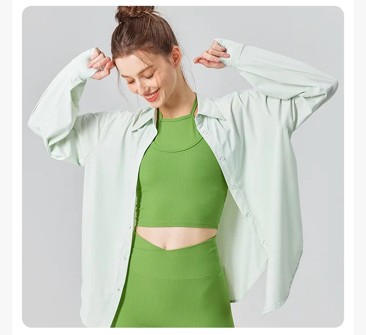 Women's Long Sleeve Sun Protection Yoga Shirt - Lightweight Athletic Top
