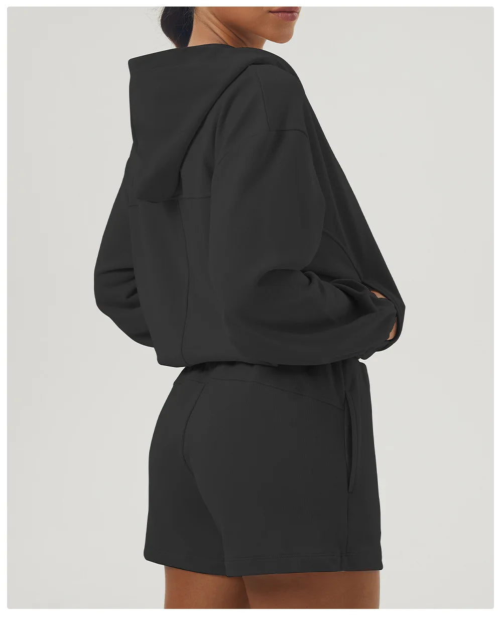 Women's Gym Running Suit Breathable Two Pieces Fitness Yoga Set Long Sleeve Hoodie Shorts Workout Sportswear
