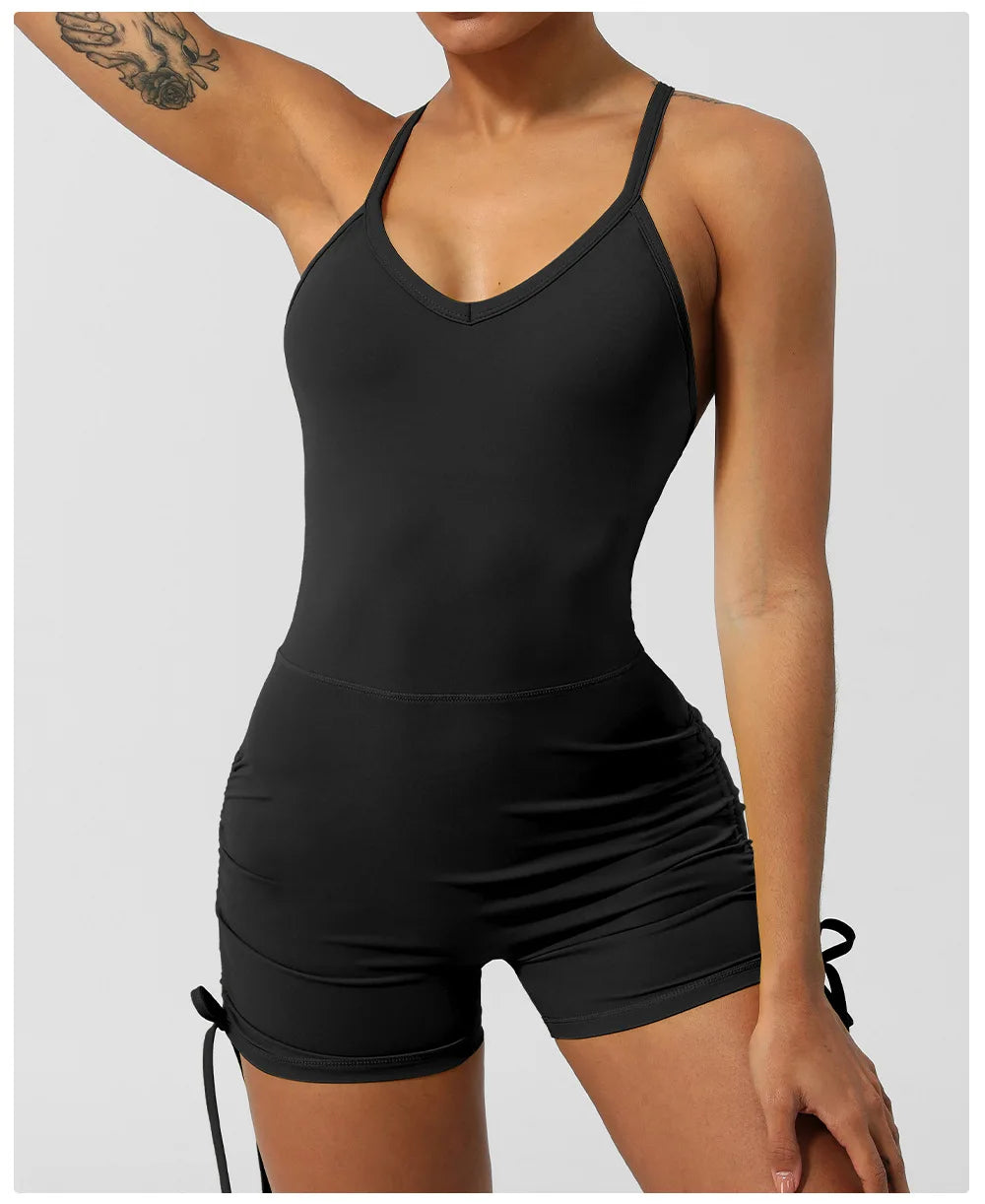 Women's Fitness Yoga Set One Piece Gym Jumpsuit Breathable Quick Dry Running Short Sportswear Workout Activewear