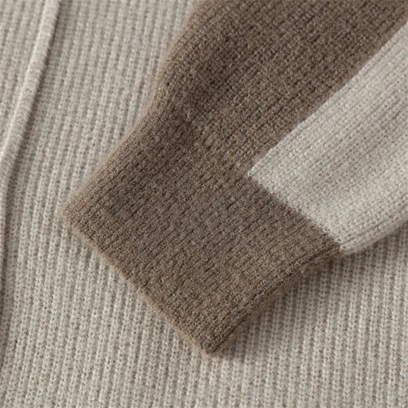 Men's Autumn Winter Casual O-Neck Patchwork Knitted Pullover Sweater