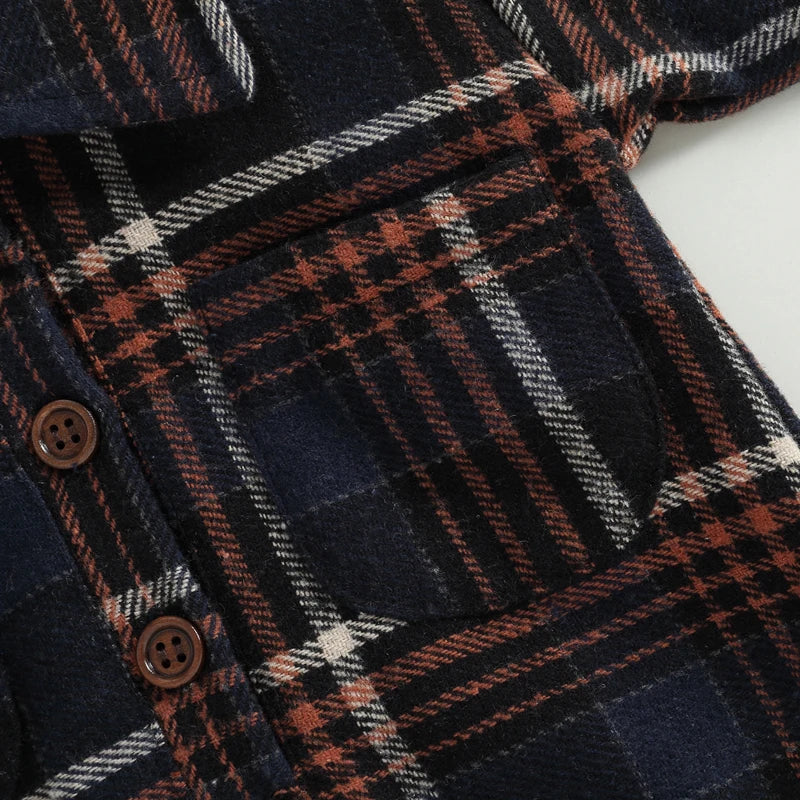 0-24M Infant Baby Boys Gentlemen Romper - Long Sleeve Turn Down Collar Plaid Printed Jumpsuit