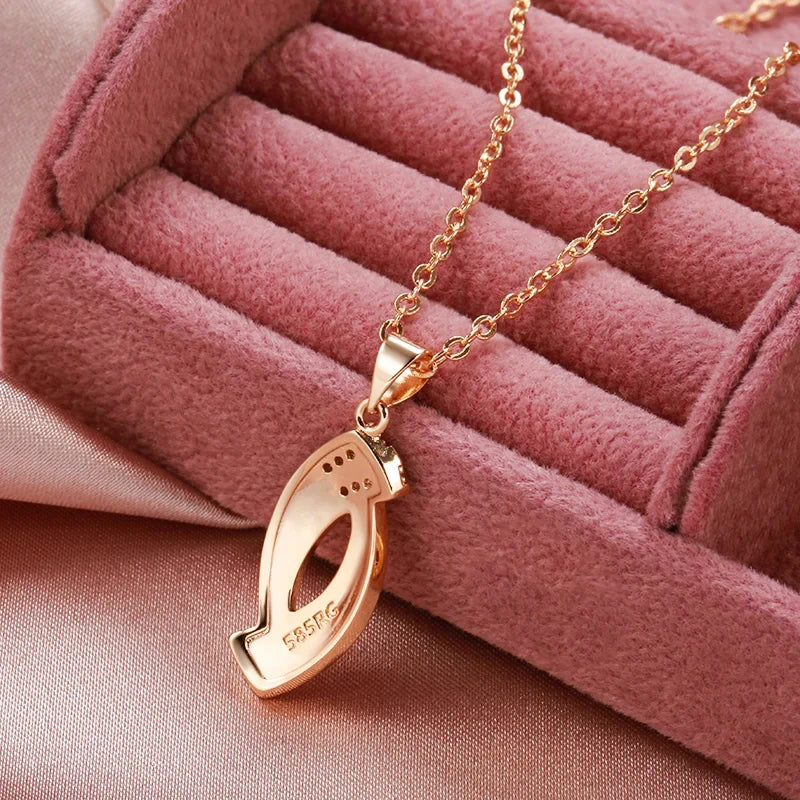 Glossy Geometry Natural Zircon Pendant Pendant Necklace for Women 585 Rose Gold Colour
