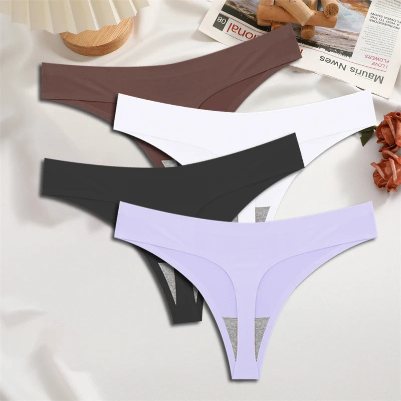4-Pack Ice Silk Seamless Thongs - Low Waist Bikini Underwear