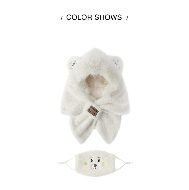 Cute Bear Hooded Scarf and Mask Set - Plush Warm Winter Accessory