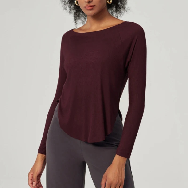 Women's Long Sleeve Yoga Shirt Lightweight Running Top Loose Breathable Quick Dry Gym Blouse Sportswear