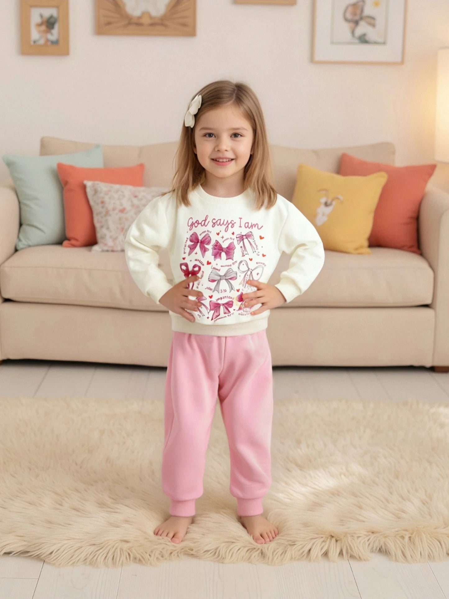 Baby Girls Fall Winter Clothes Set - Bow Letter Print Sweatshirt & Pants (0-3Y)